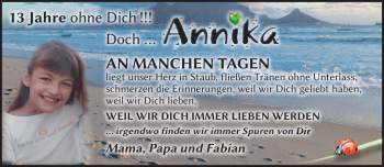 Traueranzeige von Annika  von Neue Presse Coburg