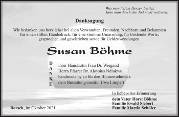 Traueranzeige von Susan Böhme von Südthüringer Presse