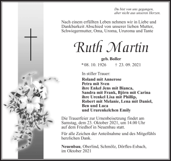 Traueranzeige von Ruth Martin von Südthüringer Presse