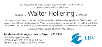 Traueranzeige von Walter Hollering von Frankenpost