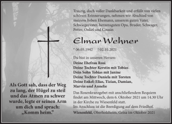 Traueranzeige von Elmar Wehner von Südthüringer Presse