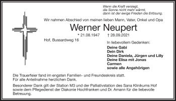 Traueranzeige von Werner Neupert von Frankenpost