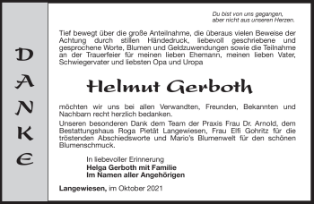 Traueranzeige von Helmut Gerboth von Südthüringer Presse