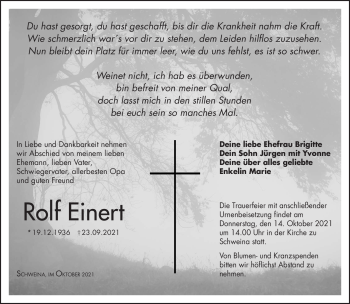 Traueranzeige von Rolf Einert von Südthüringer Presse