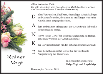 Traueranzeige von Rainer Vogt von Südthüringer Presse