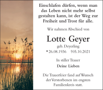 Traueranzeige von Lotte Geyer von Frankenpost