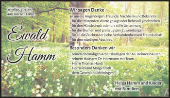 Traueranzeige von Ewald Hamm von Südthüringer Presse