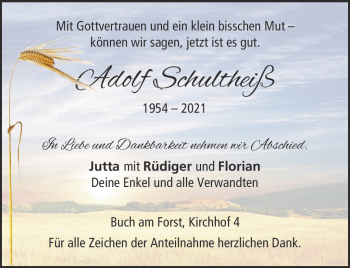 Traueranzeige von Adolf Schultheiß von Neue Presse Coburg