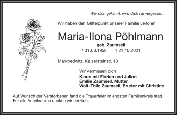 Traueranzeige von Maria-Ilona Pöhlmann von Frankenpost