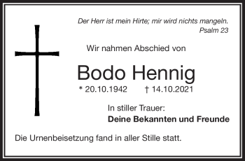Traueranzeige von Bodo Hennig von Frankenpost
