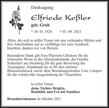 Traueranzeige von Elfriede Keßler von Südthüringer Presse