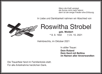 Traueranzeige von Roswitha Strobel von Frankenpost