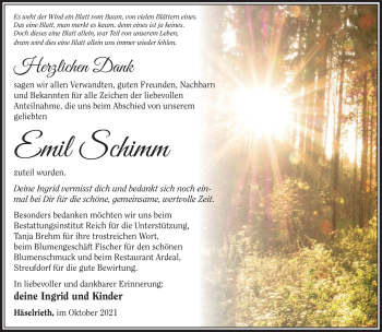 Traueranzeige von Emil Schimm von Südthüringer Presse