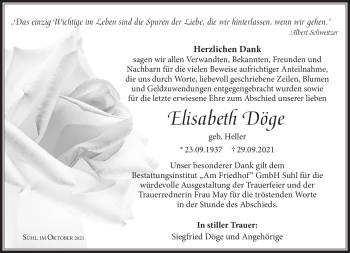 Traueranzeige von Elisabeth Döge von Südthüringer Presse