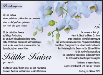 Traueranzeige von Käthe Kaiser von Südthüringer Presse