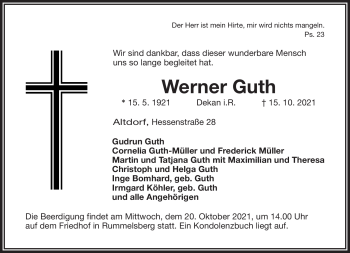 Traueranzeige von Werner Guth von Frankenpost