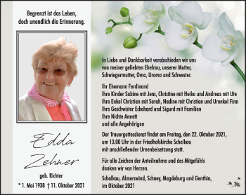Traueranzeige von Edda Zehner von Südthüringer Presse