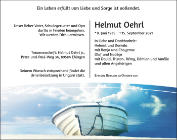 Traueranzeige von Helmut Oehrl von Neue Presse Coburg