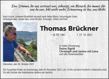 Traueranzeige von Thomas Brückner von Neue Presse Coburg