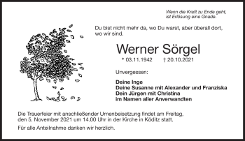 Traueranzeige von Werner Sörgel von Frankenpost