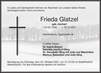 Traueranzeige von Freida Glatzel von Frankenpost