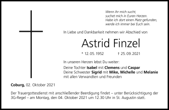 Traueranzeige von Astrid Finzel von Neue Presse Coburg