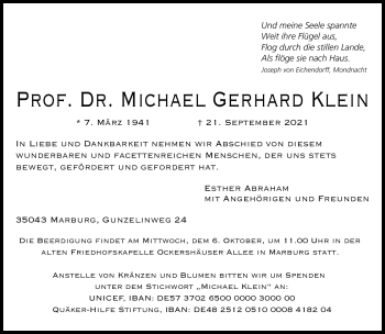Traueranzeige von Michael Klein von Neue Presse Coburg
