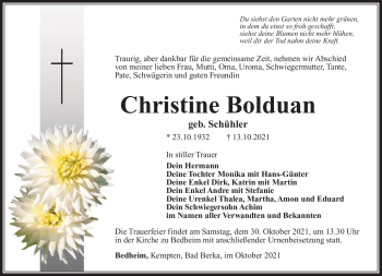 Traueranzeige von Christine Bolduan von Südthüringer Presse