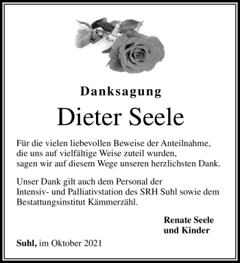 Traueranzeige von Dieter Seele von Südthüringer Presse