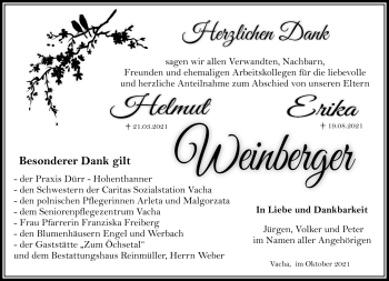 Traueranzeige von Helmut Weinberger von Südthüringer Presse