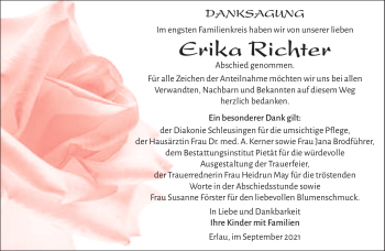 Traueranzeige von Erika Richter von Südthüringer Presse