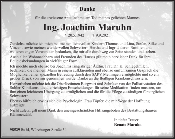 Traueranzeige von Joachim Maruhn von Südthüringer Presse