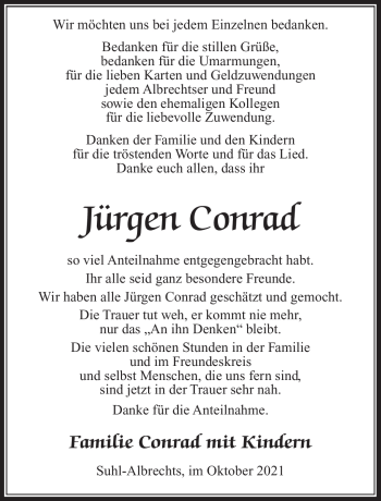 Traueranzeige von Jürgen Conrad von Südthüringer Presse