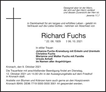 Traueranzeige von Richard Fuchs von Neue Presse Coburg