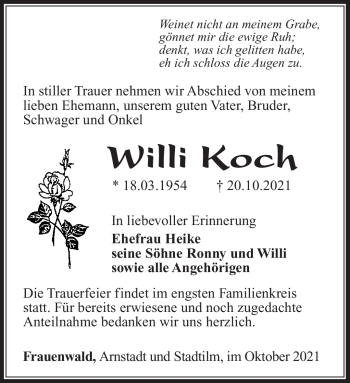 Traueranzeige von Willi Koch von Südthüringer Presse