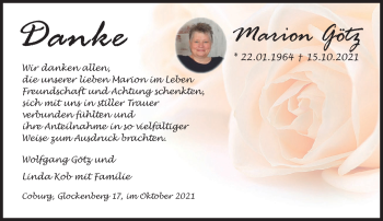 Traueranzeige von Marion Götz von Neue Presse Coburg