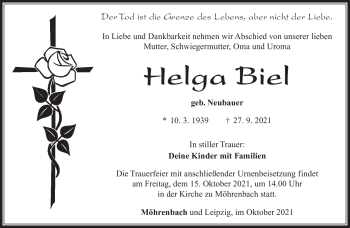Traueranzeige von Helga Biel von Südthüringer Presse