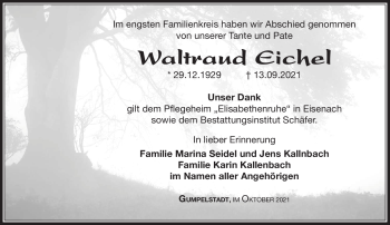 Traueranzeige von Waltraud Eichel von Südthüringer Presse
