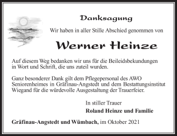 Traueranzeige von Werner Heinze von Südthüringer Presse