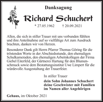 Traueranzeige von Richard Schuchert von Südthüringer Presse