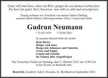 Traueranzeige von Gudrun Neumann von Südthüringer Presse