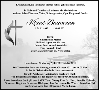 Traueranzeige von Klaus Baumann von Neue Presse Coburg