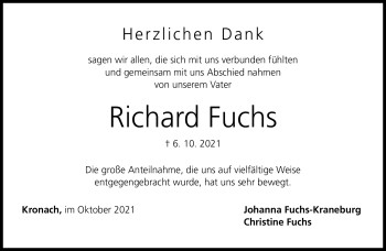 Traueranzeige von Richard Fuchs von Neue Presse Coburg