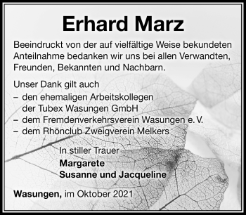 Traueranzeige von Erhard Marz von Südthüringer Presse