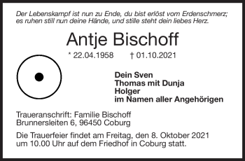 Traueranzeige von Antje Bischoff von Neue Presse Coburg