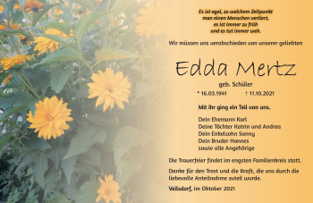 Traueranzeige von Edda Merz von Südthüringer Presse