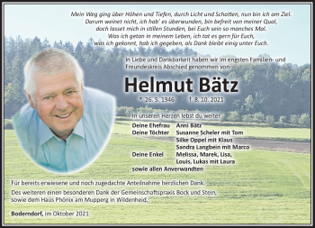 Traueranzeige von Helmut Bätz von Neue Presse Coburg