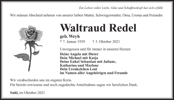 Traueranzeige von Waltraud Redel von Südthüringer Presse
