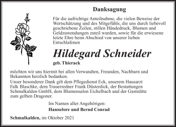 Traueranzeige von Hildegard Schneider von Südthüringer Presse
