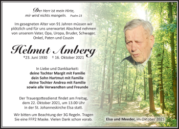 Traueranzeige von Helmut Amberg von Südthüringer Presse